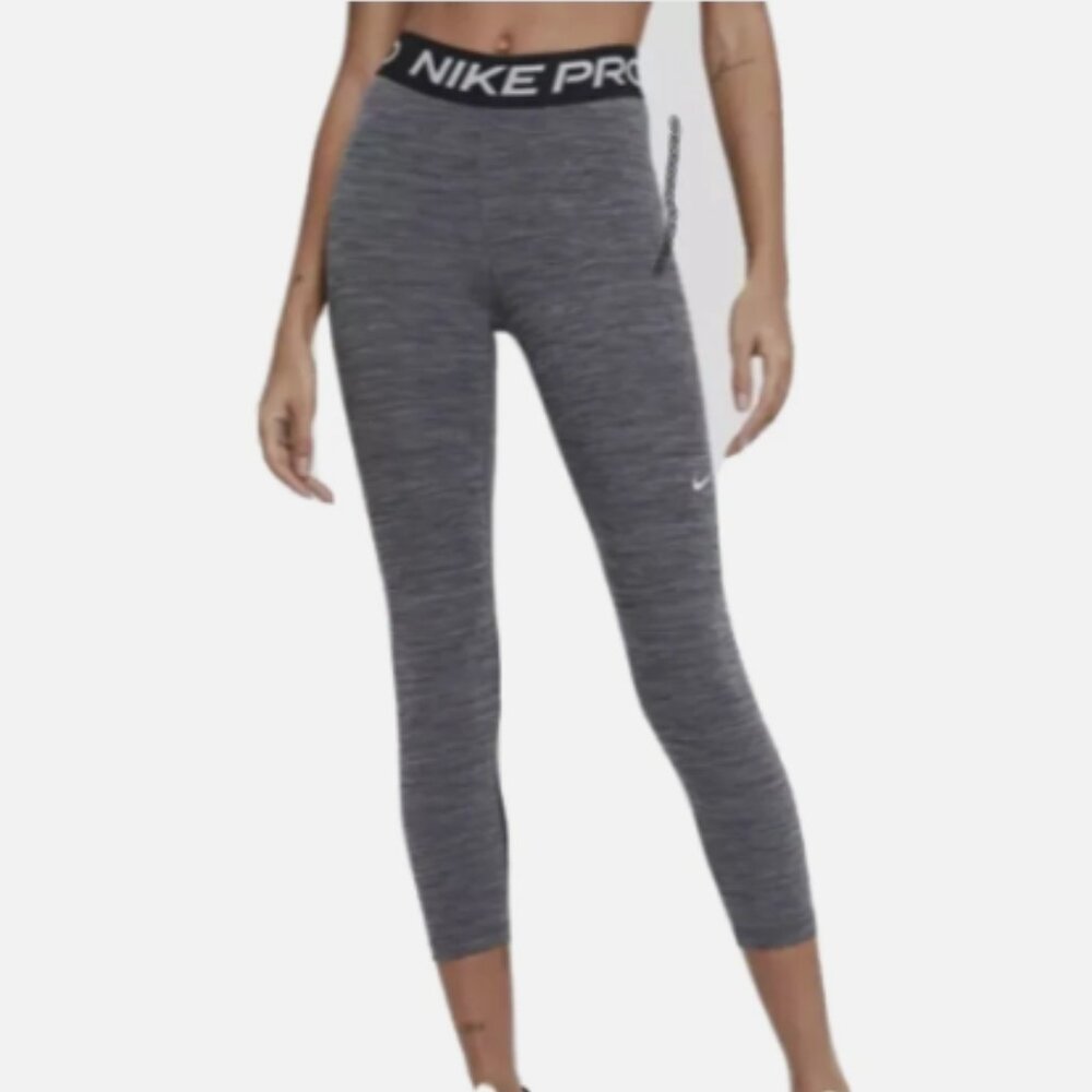 Nike Pro Mid-Rise Crop Mesh-Panel Workout Compression Leggings (CZ9803-010) Sz S